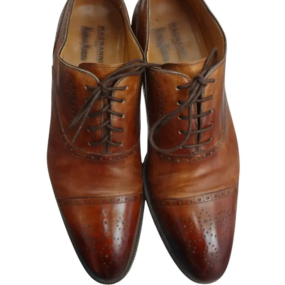 Magnanni Medallion Lincoln Dress Shoe 11.5 Neiman Marcus Brown Leather Oxford